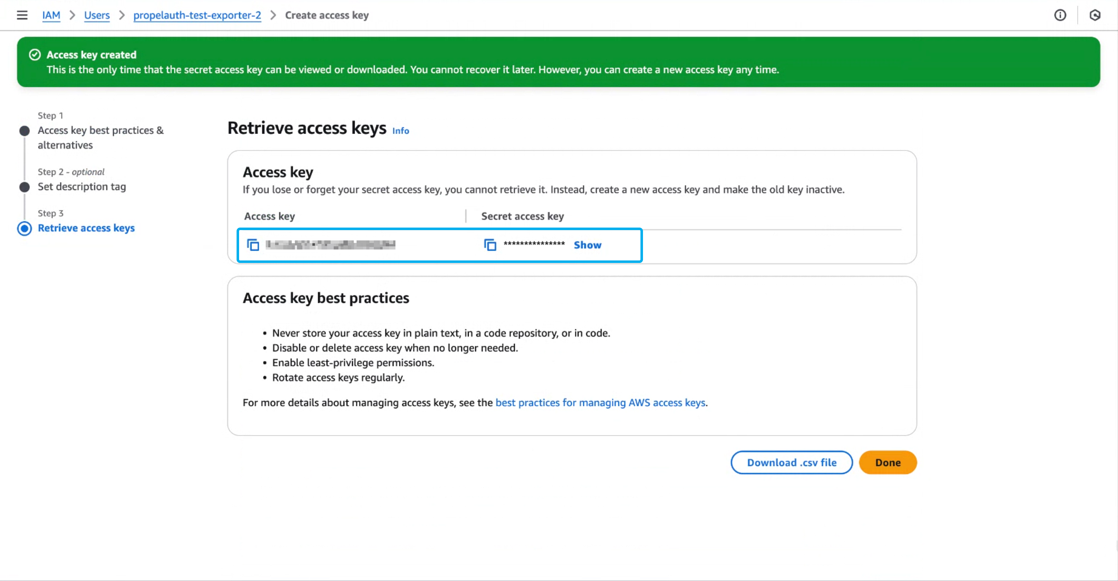 Copy access keys
