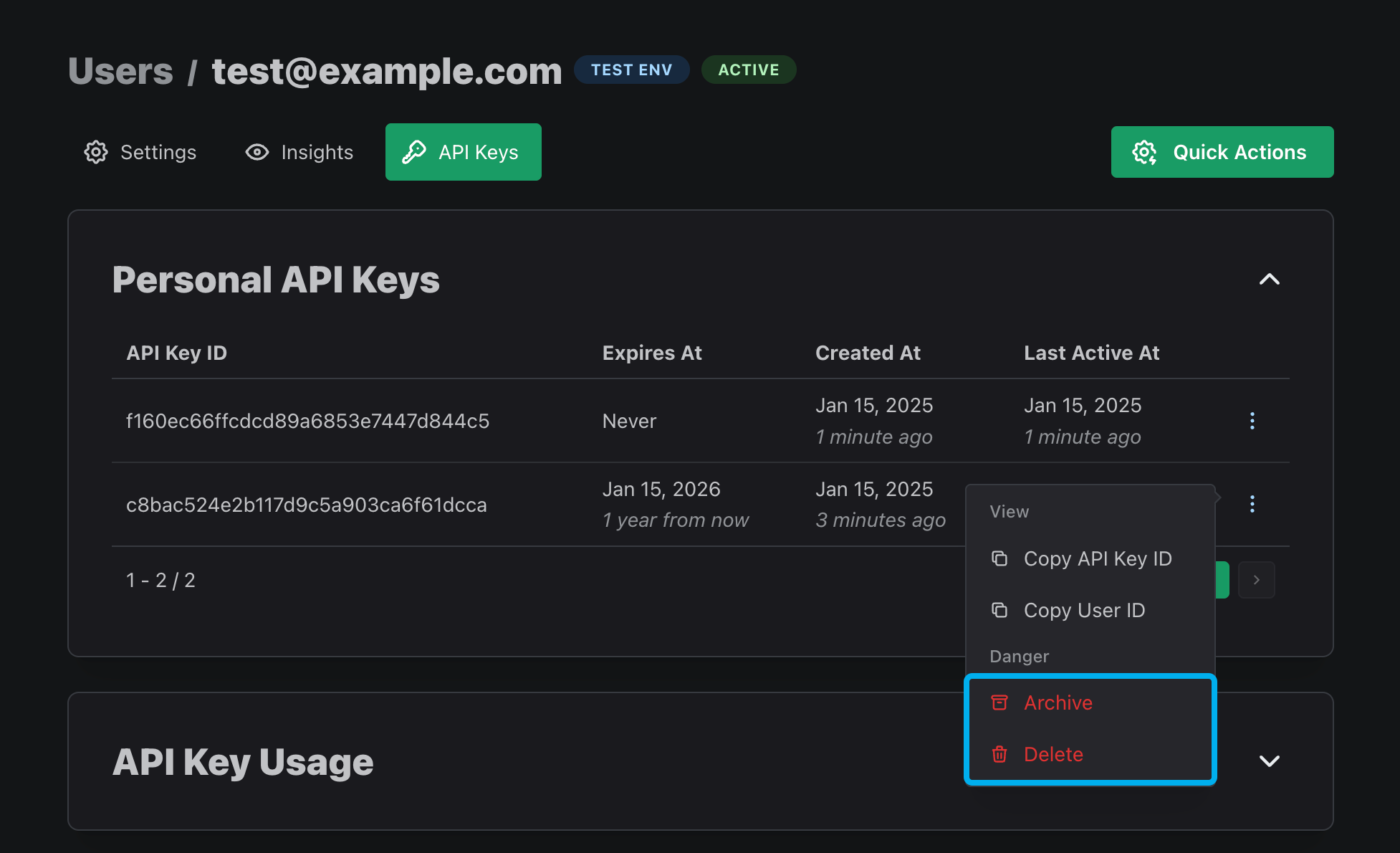 Archiving and deleting API Keys