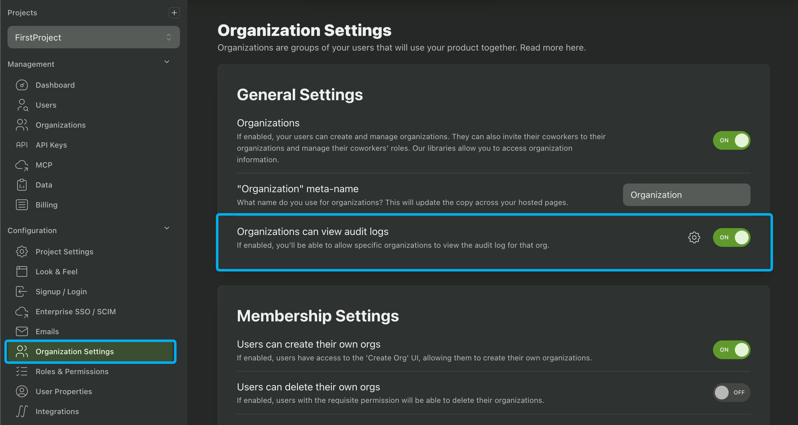 Enabling customer facing audit logs