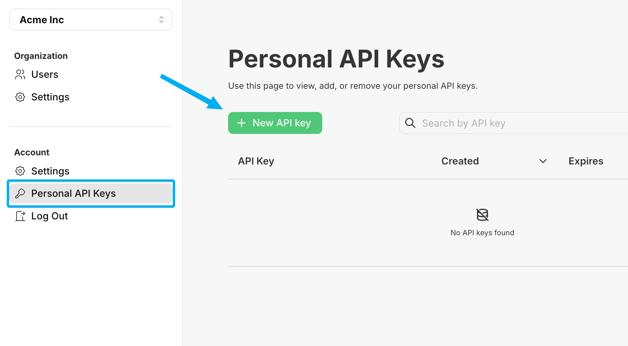 Create Personal API Key