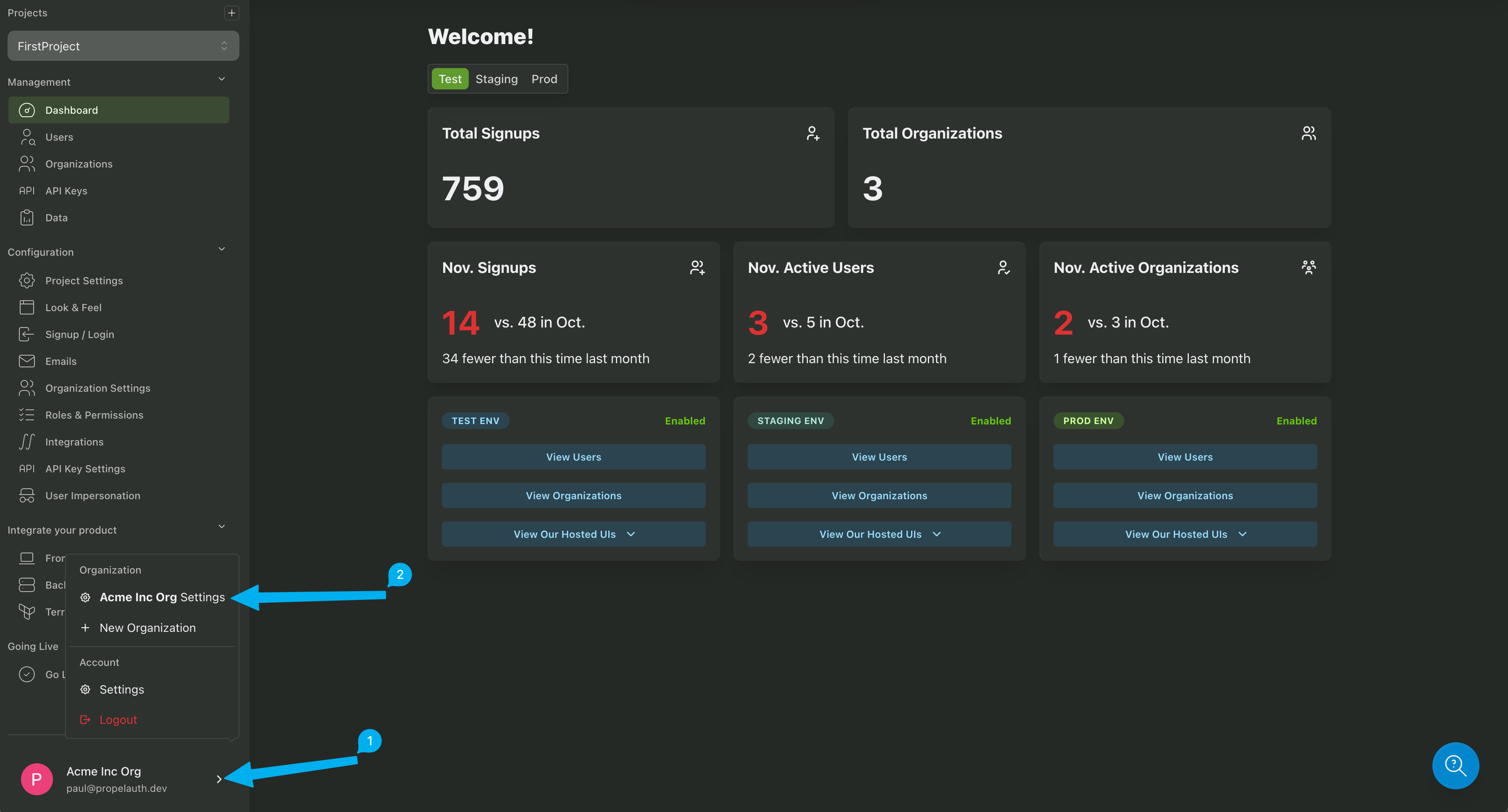 Accessing Org Settings