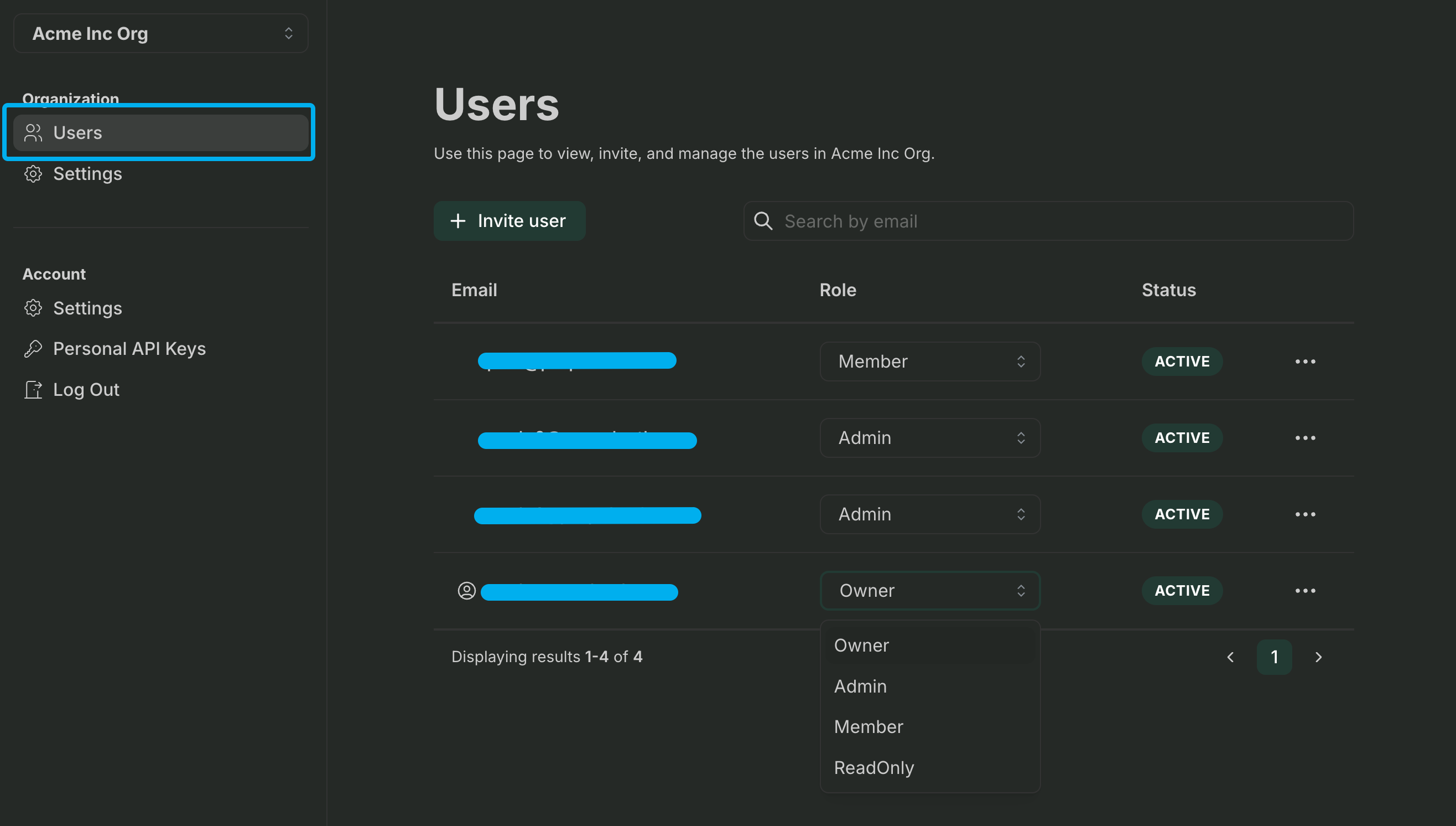 User management page
