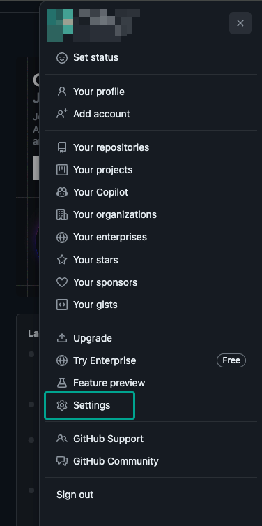 Clicking Settings in Github