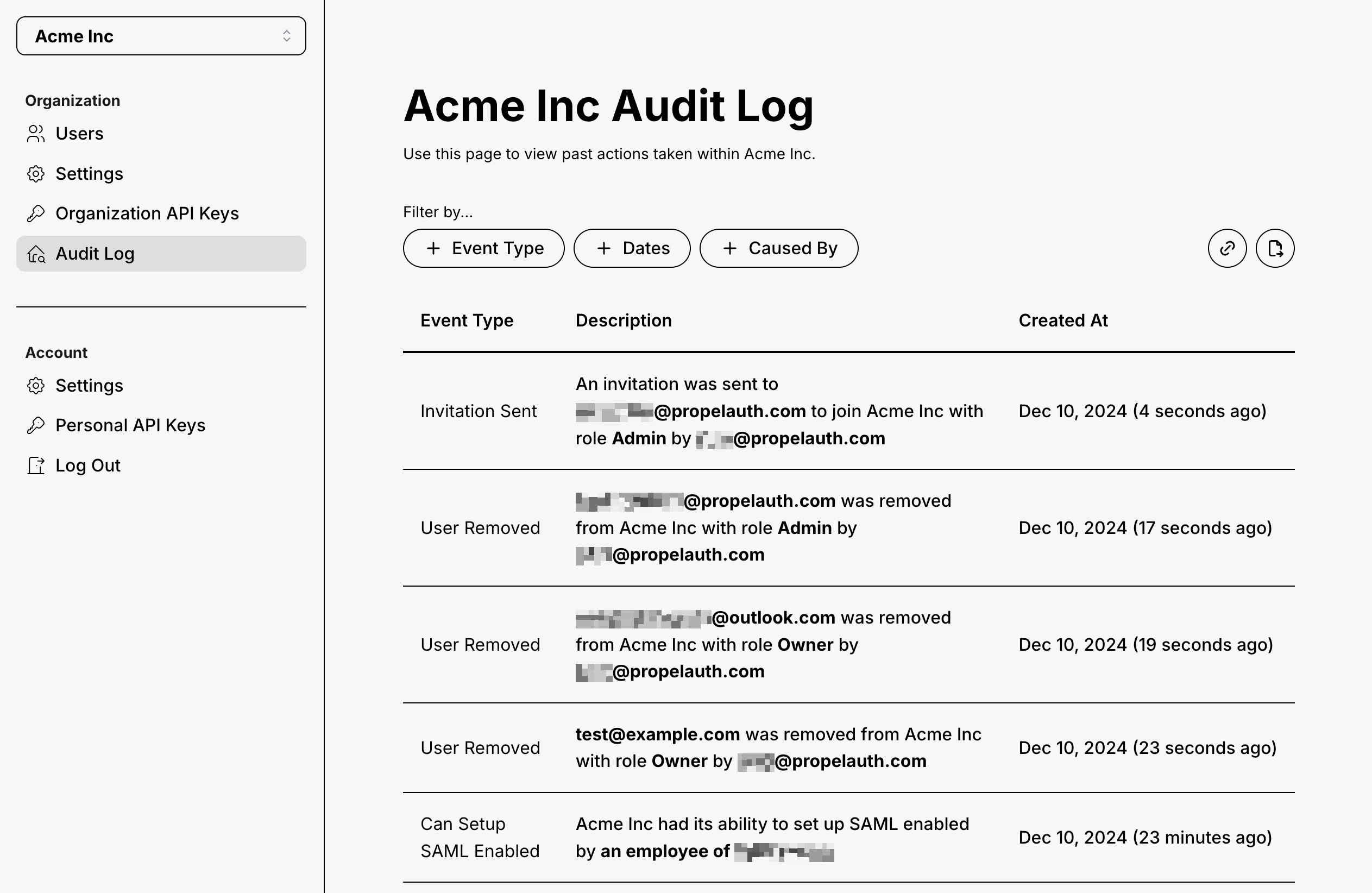 Org audit log page