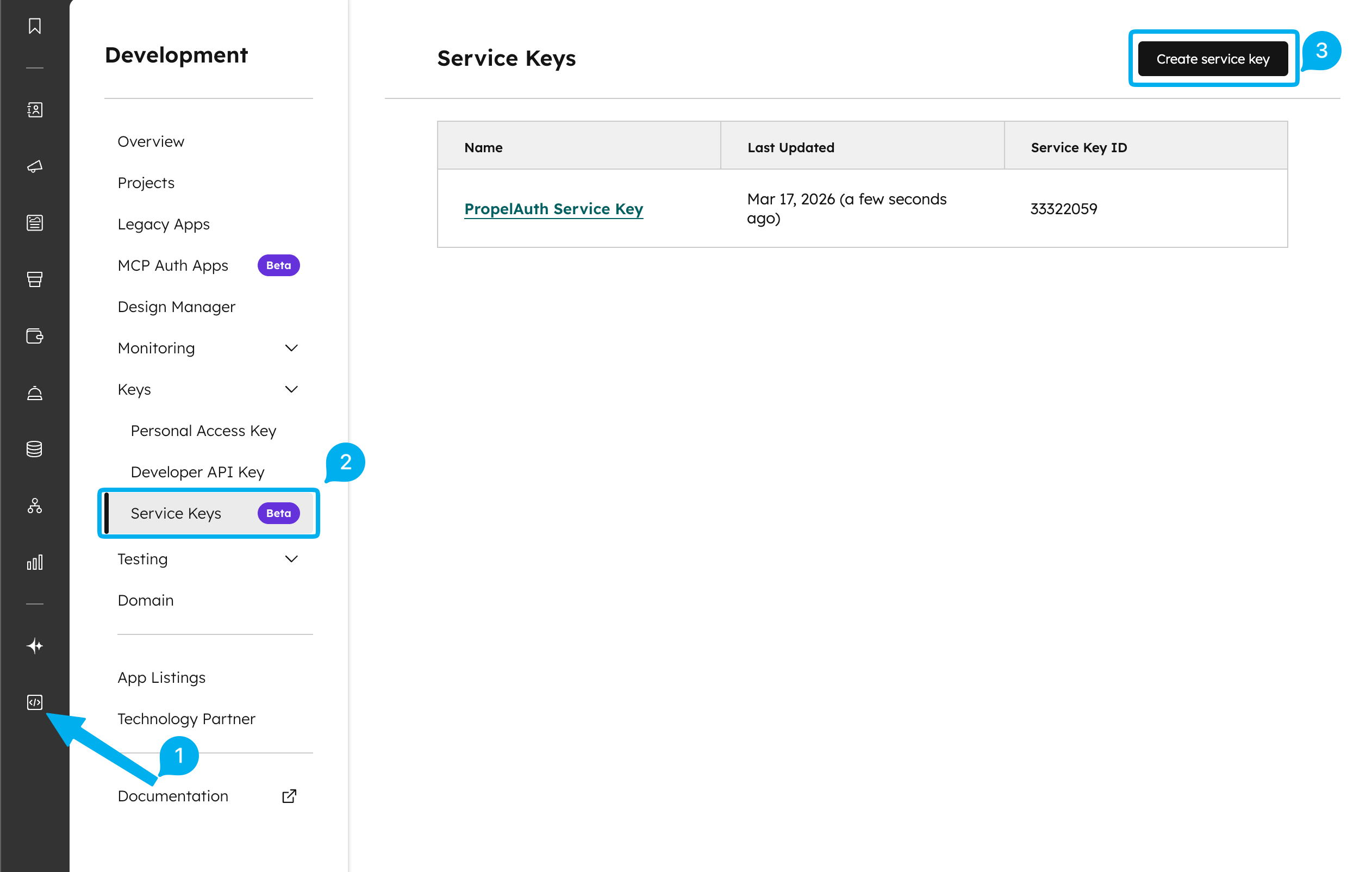 HubSpot Create Service Key