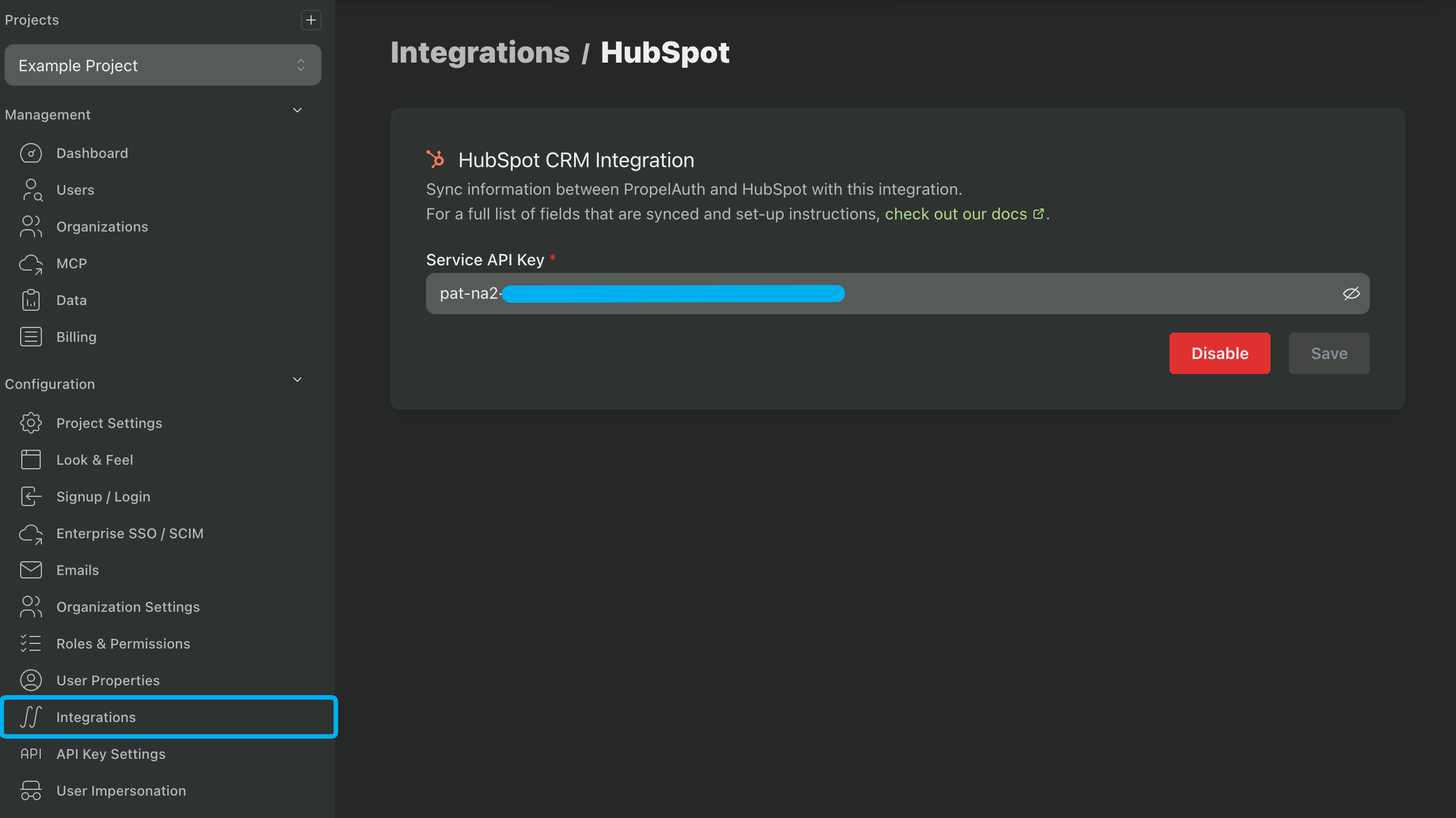 HubSpot Enter Service API Key