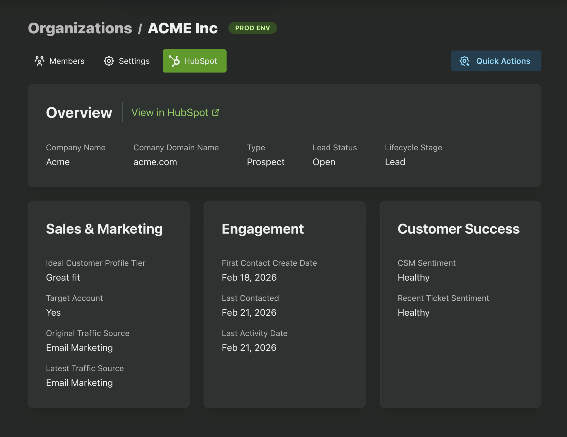 HubSpot org data in PropelAuth