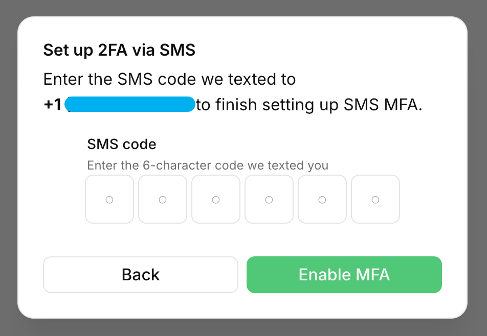 Setting up SMS MFA
