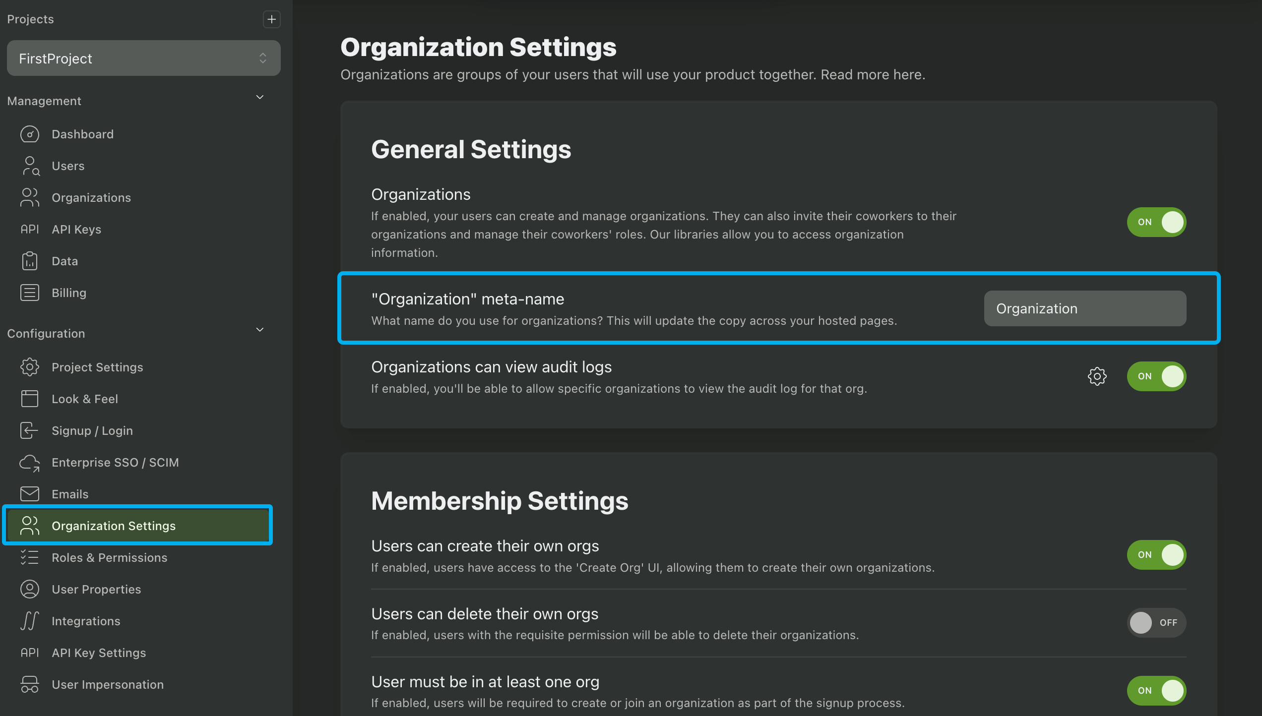 changing the org metaname