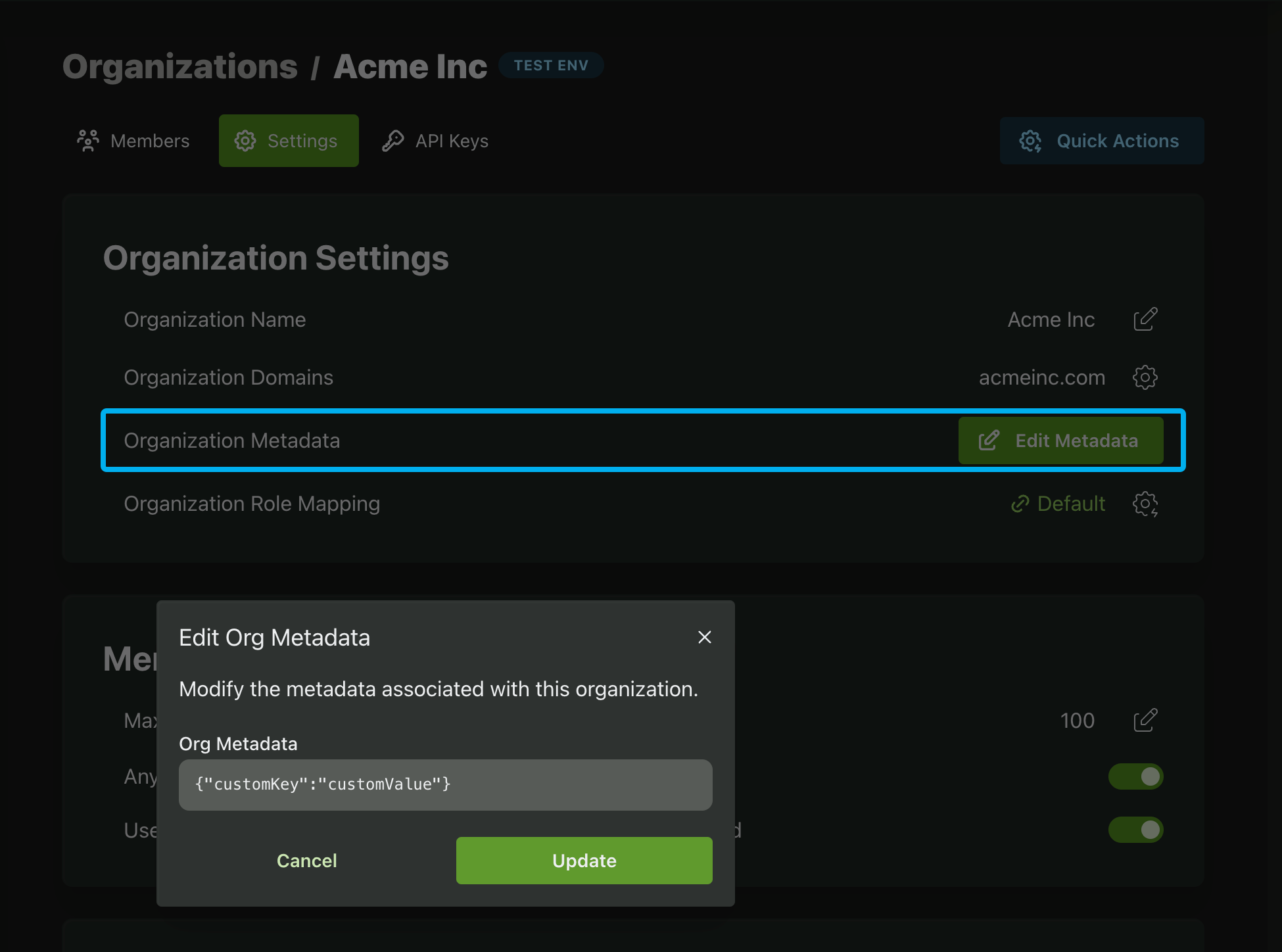 Updating org metadata