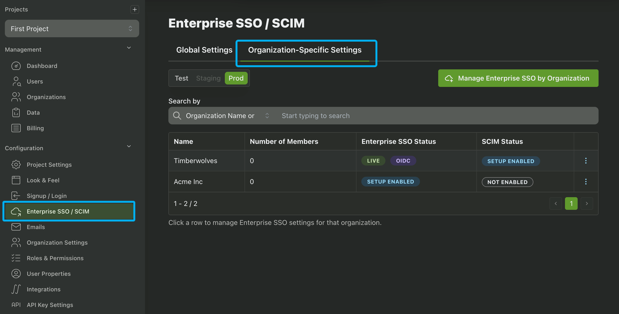 Organization Specific Enterprise SSO Page