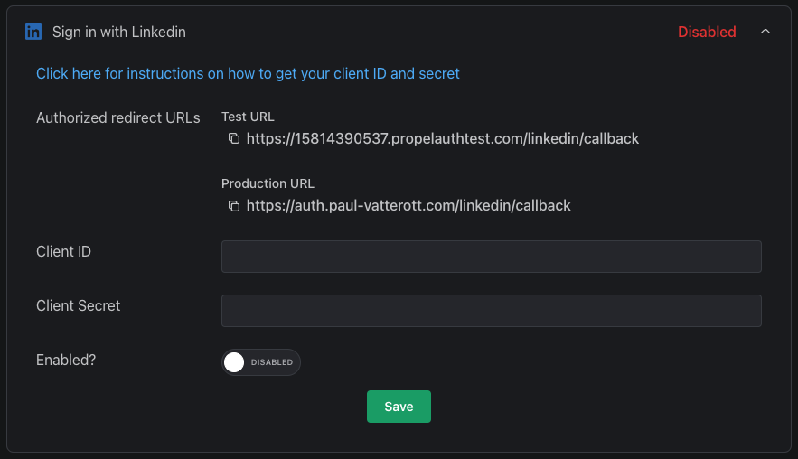 add client_id and secret here