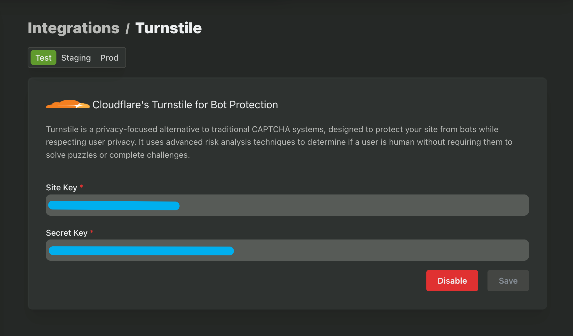 Turnstile Integrations page in PropelAuth