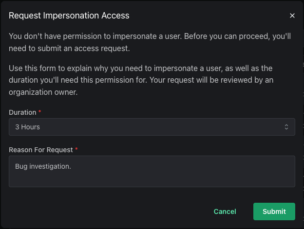 User Impersonation Request Form